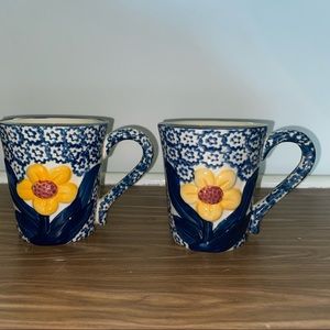 Temp-Tations by Tarah Blue Floral Sunflower Coffee Mug Set